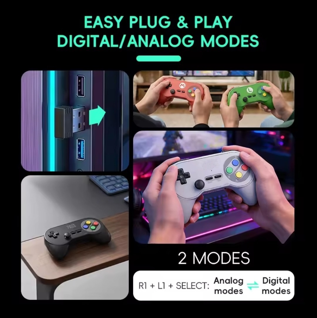 2 Retro Wireless Gamepad Controller 2.4GHz Dual Receiver