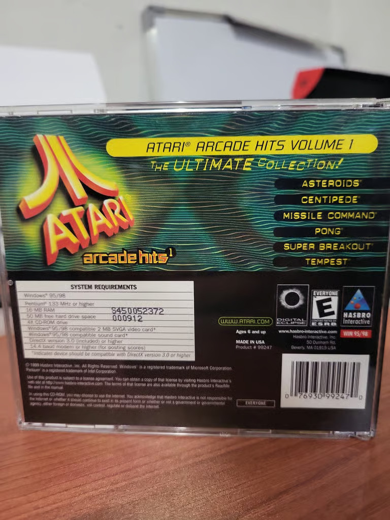 Atari Arcade Hits 1 PC CD ROM 1999 Hasbro