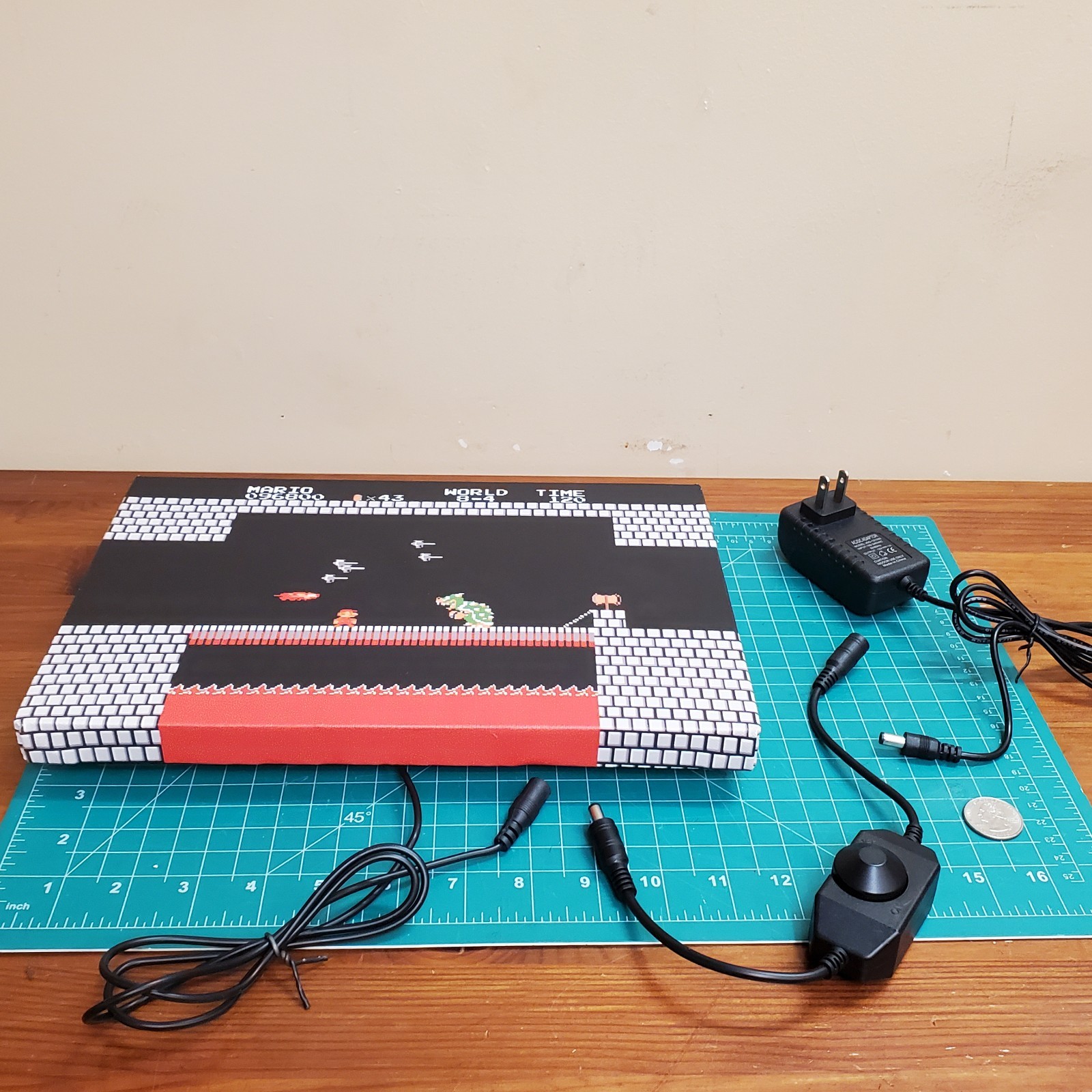 Mario vs Bowser backlit with LEDs custom wrapped canvas 8×12″ game room gift NES