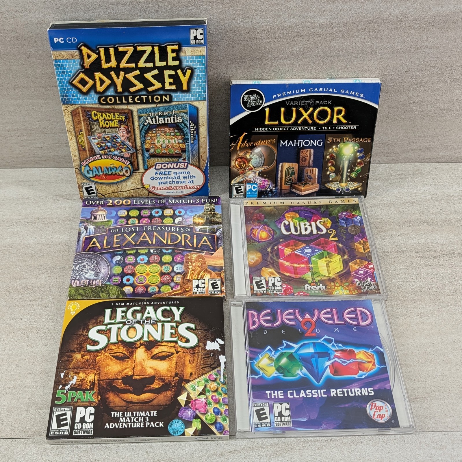 6 x PC Puzzle Games Bejeweled 2 Luxor 5th Passage Cubis 2 Match 3 Adventure Bund