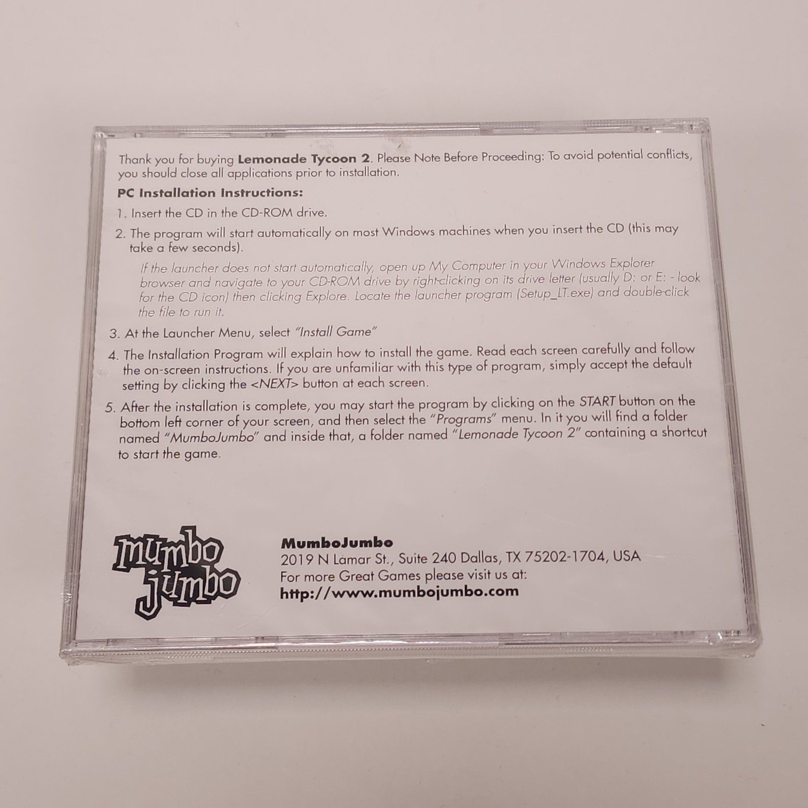 New Sealed Lemonade Tycoon 2 New York Edition PC Game CD-ROM Rated E Everyone