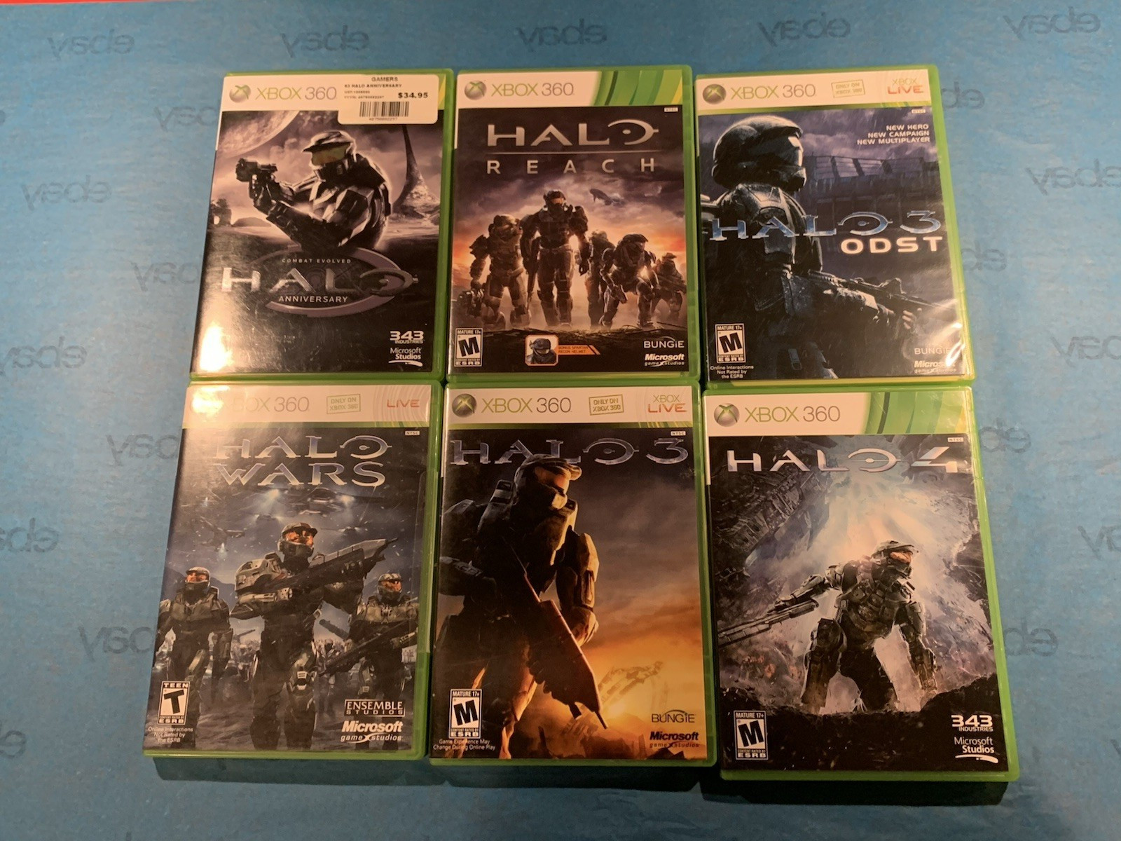 Lot of 6 Halo Xbox 360 Games: 1 Anniversary,3,4 ODST, Reach, Wars CIB & TESTED