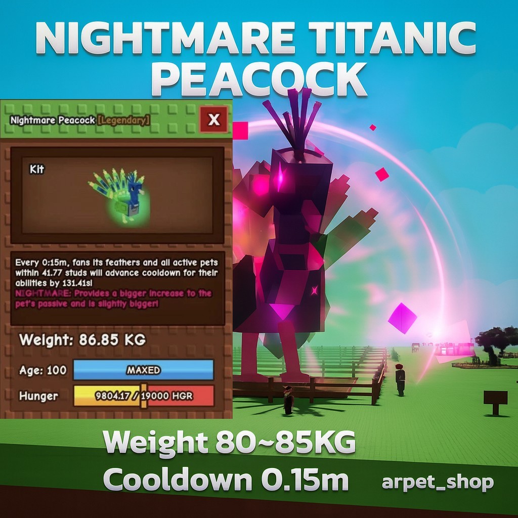 [🐶] Roblox GROW A GARDEN | NIGHTMARE TITANIC PEACOCK 80~89KG+ 0.15m