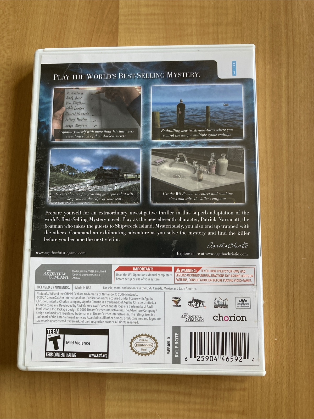 Agatha Christie: And Then There Were None (Nintendo Wii, 2008) With Manual