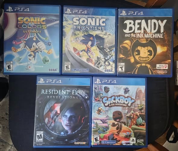 PS4 Game Lot of 5 – Sonic Frontiers, Resident Evil, Sackboy, Bendy, Colors CIB