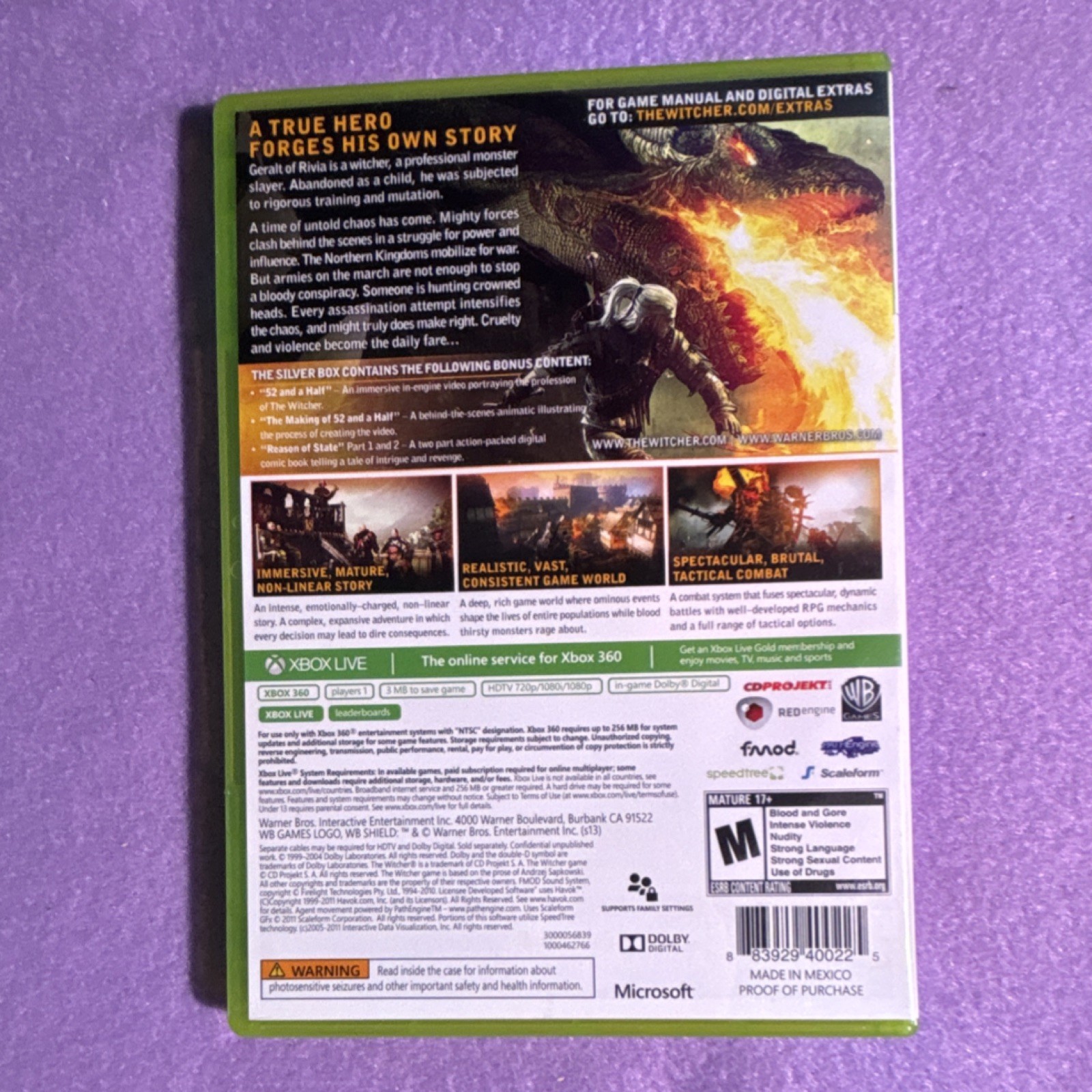 WB Games Witcher 2: Assassins of Kings Enhanced Xbox 360 NTSC-U/C Manual