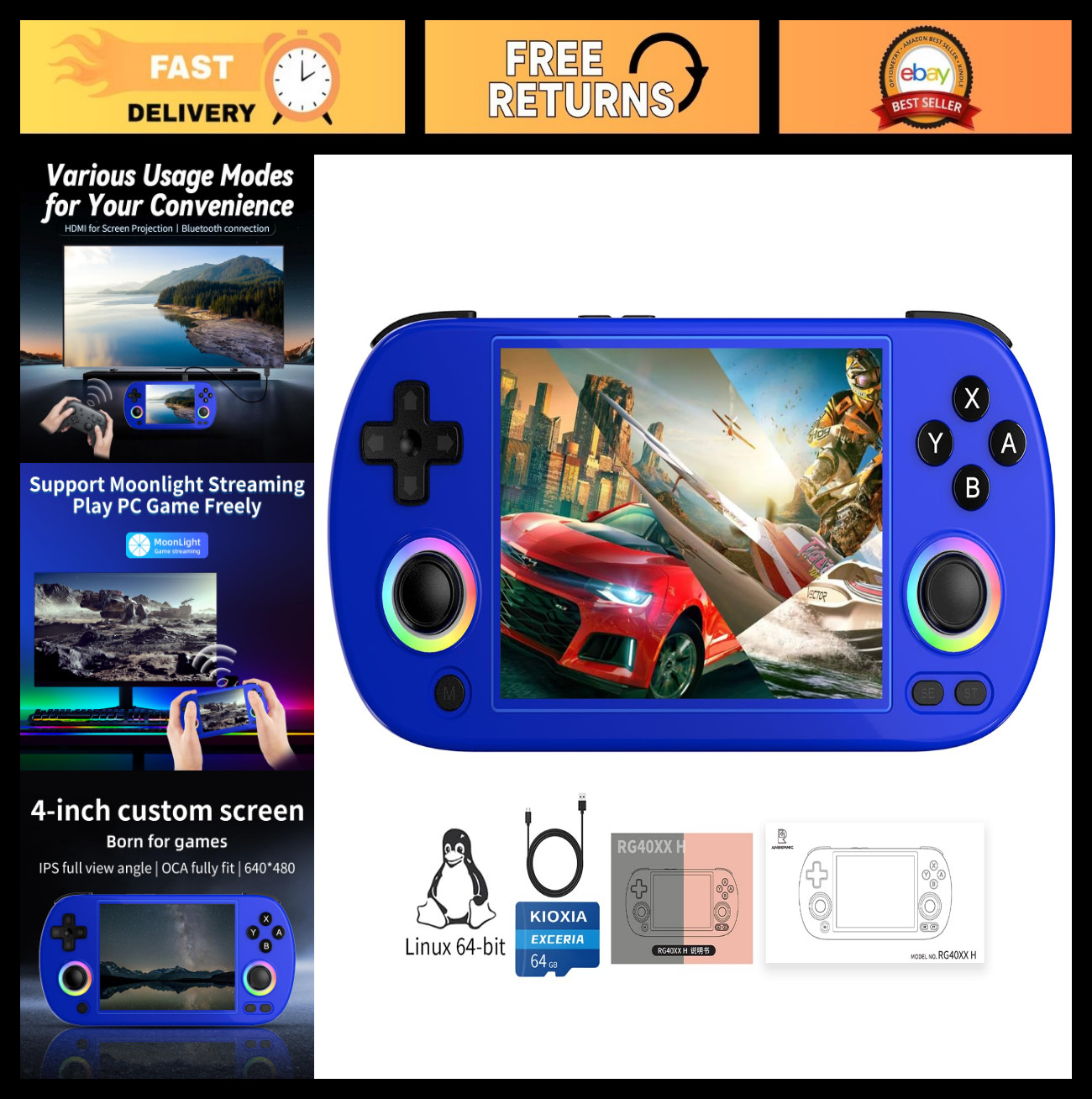 Portable Retro Handheld Gaming Console 5000+ Games 4.0” IPS Screen WiFi Bluetoo