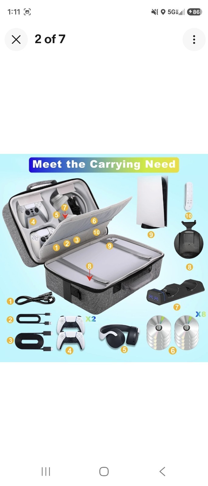 Hard Shell Carrying Case for PS5, PS5 Pro, 16″ x 11″ x 7″, Light Grey New