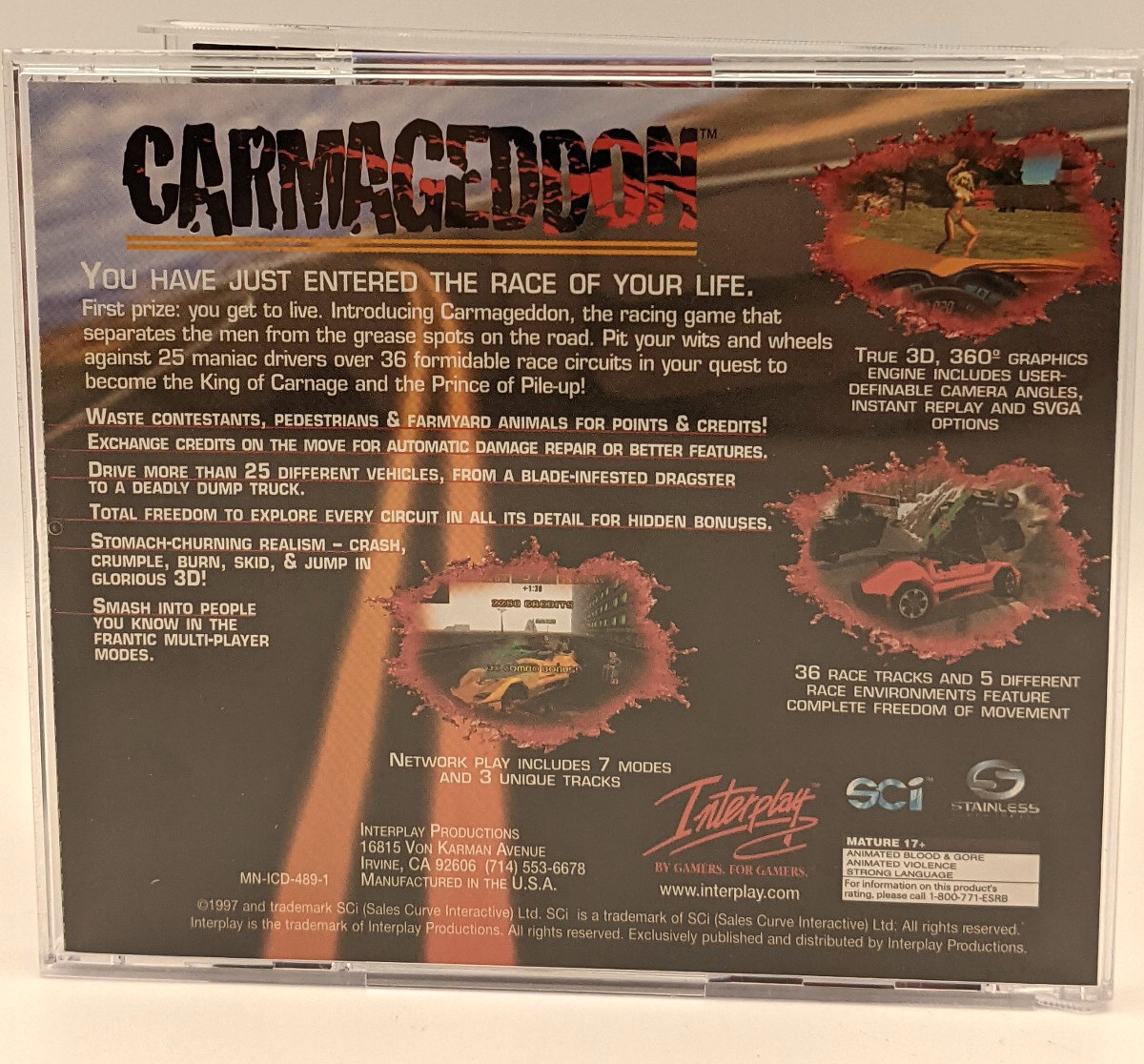 Carmageddon PC Video Game Combat 3D Racing Interplay 1997 CD-ROM Win 98 XP