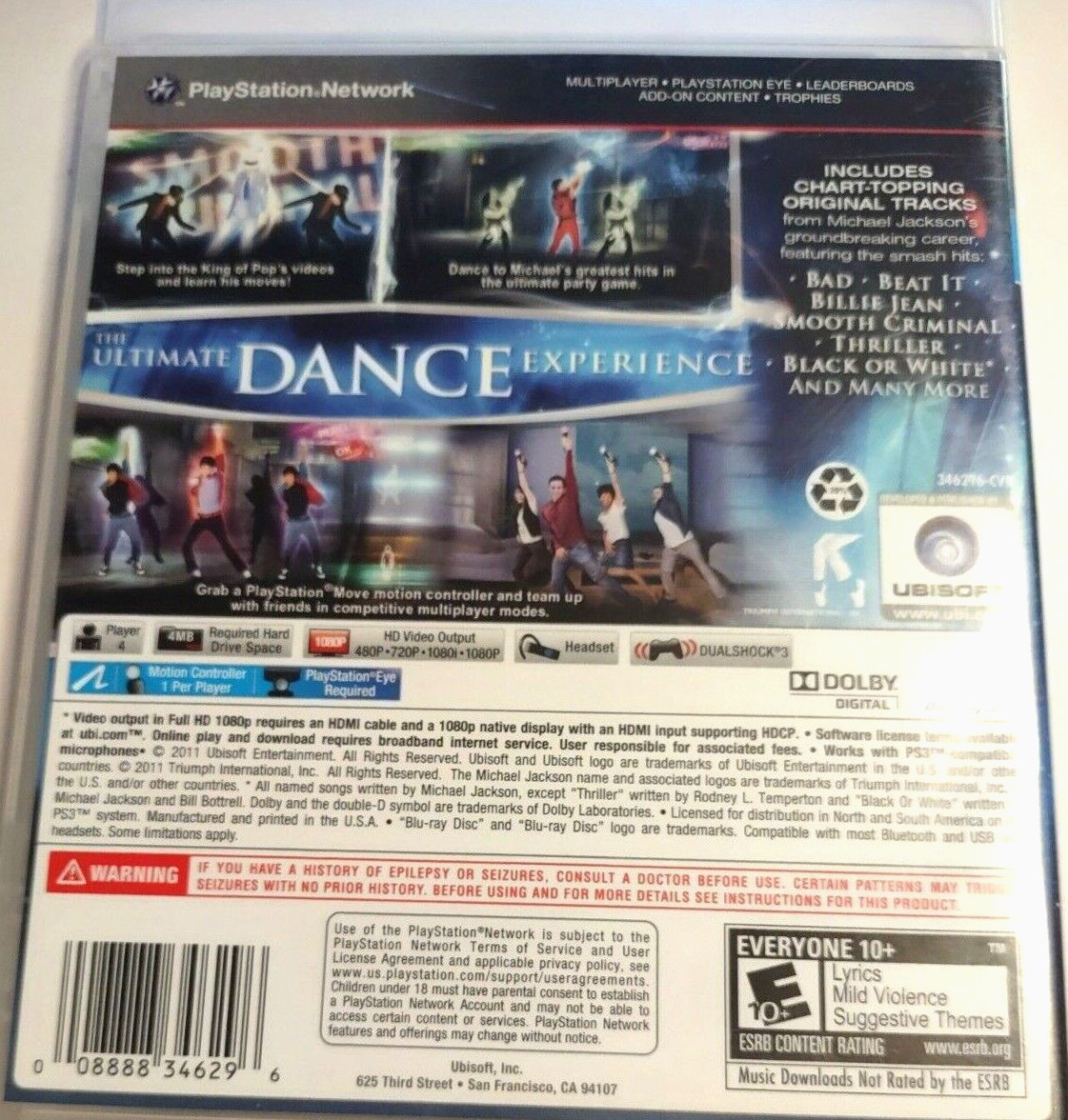 PS3 Michael Jackson The Experience Music Video Game 2011 Sony PlayStation 3