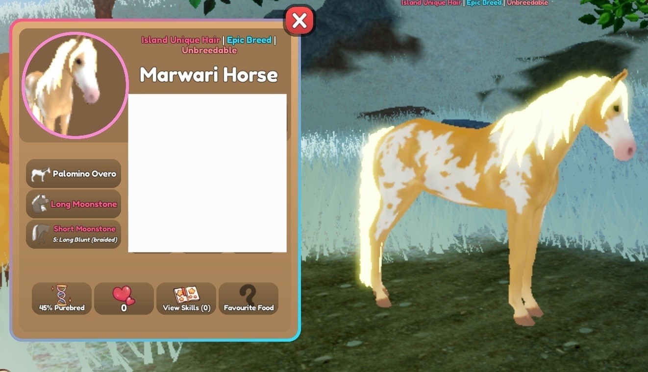 [Wild Horse Islands Roblox] Island Unique Hair (IUH) Rare Coat Moonstone Mar