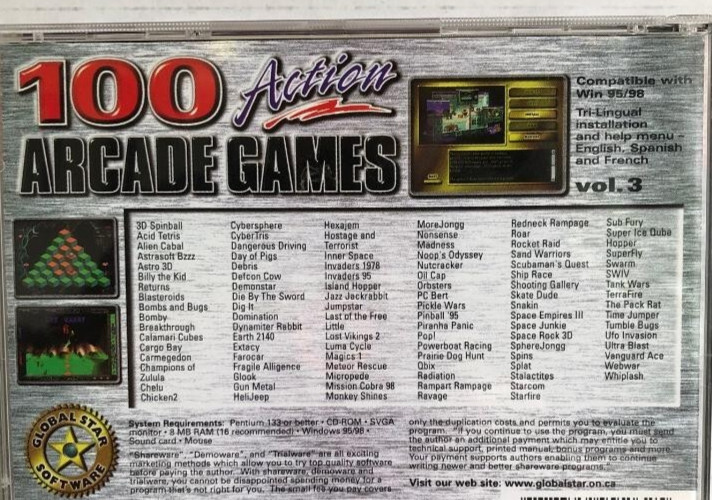 100 Action Arcade Games Vol. 3 PC Game CD-Rom Global Star Software