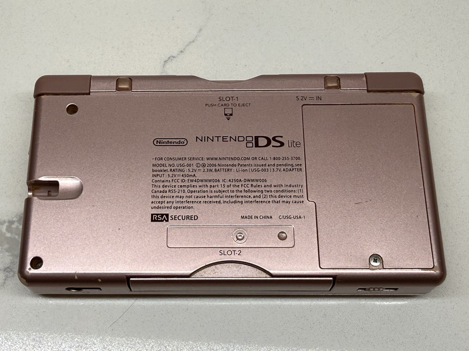Nintendo DS Lite Handheld Console Metallic Rose W/ Charger + 2 Games FOR PARTS