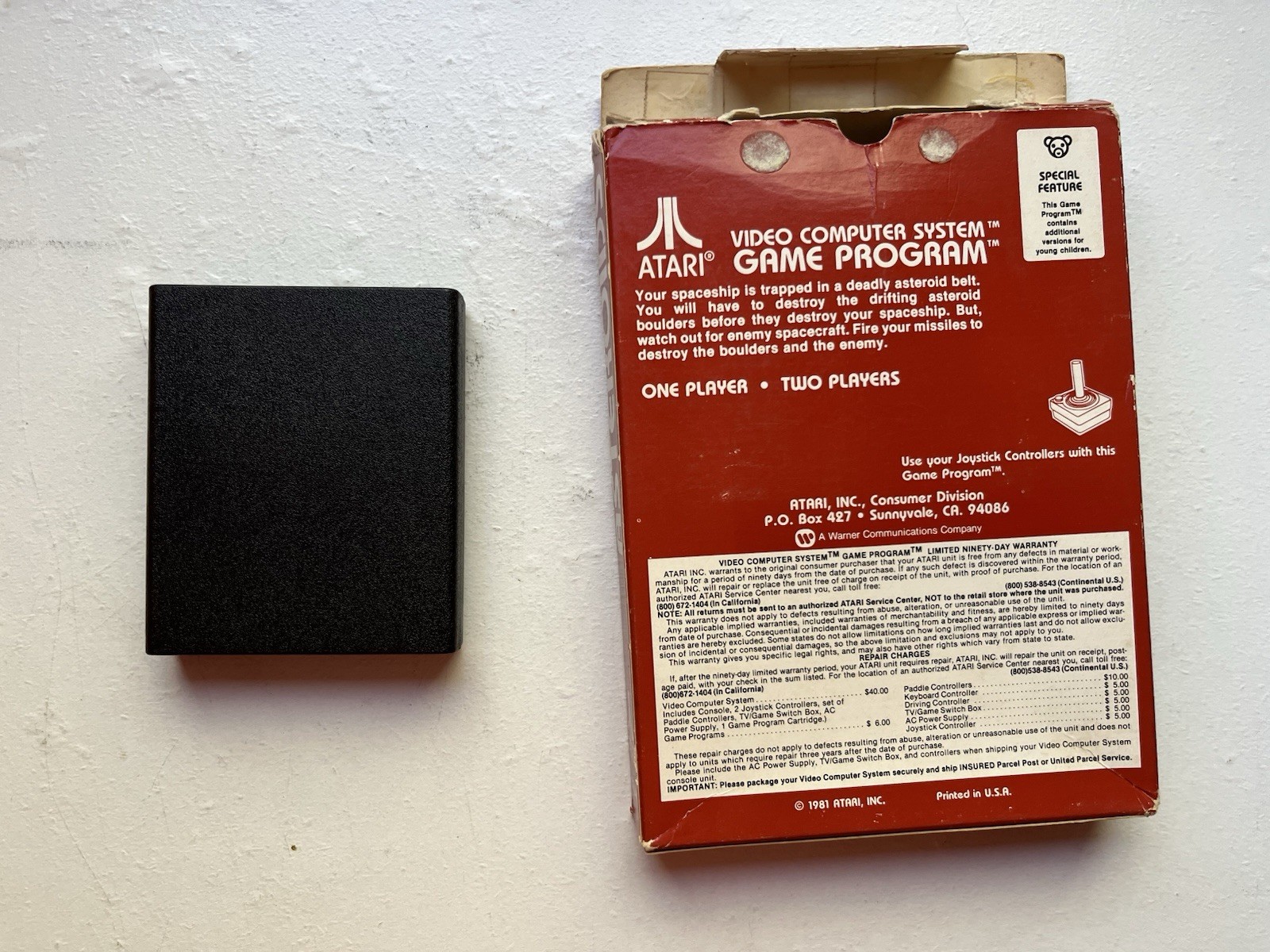 Asteroids Atari 2600 1981 Cartridge + Box + Warranty slip