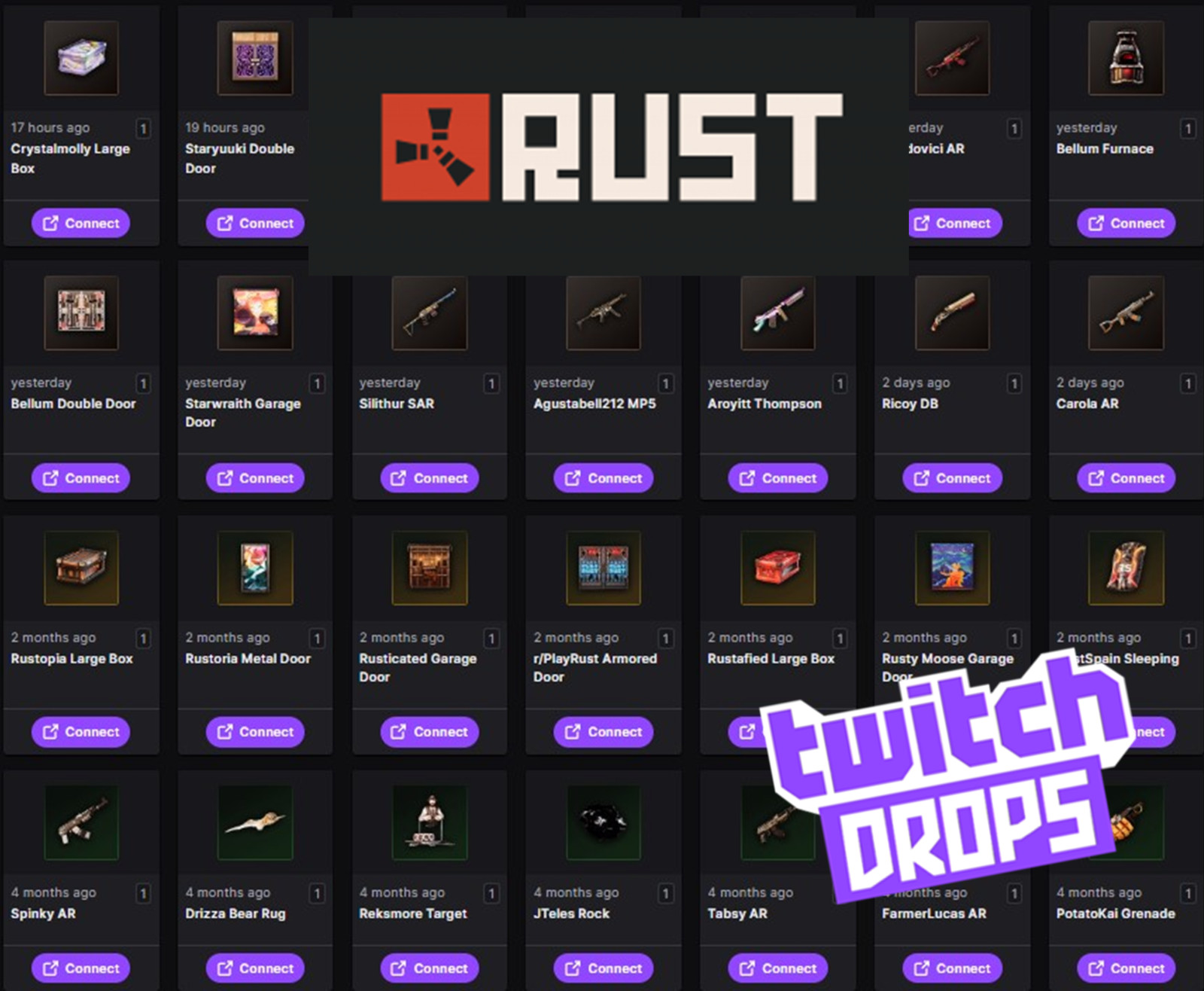 Rust Twitch Drops – Round 39 + 40 + 41 + 42 – ALL 41/41 Items/Skins
