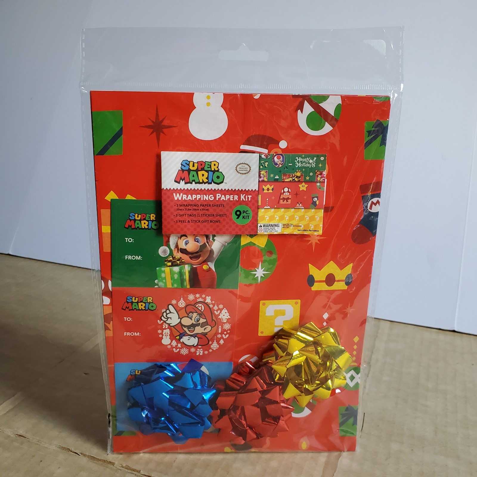 GIFT WRAP New! Super Mario World of Nintendo Holiday Birthday Paper 9pc. Kit