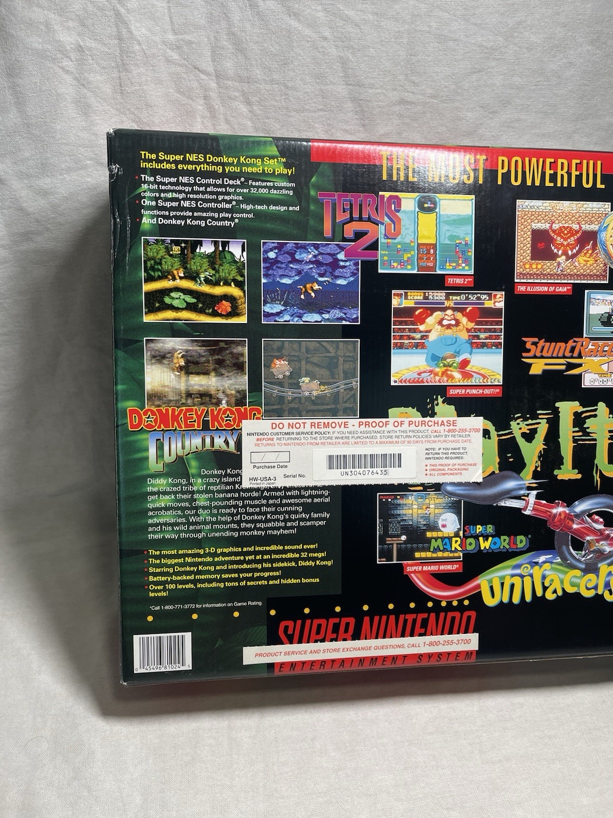 Super NES Donkey Kong Console Set CIB W/ Matching Serial Number – Tested!