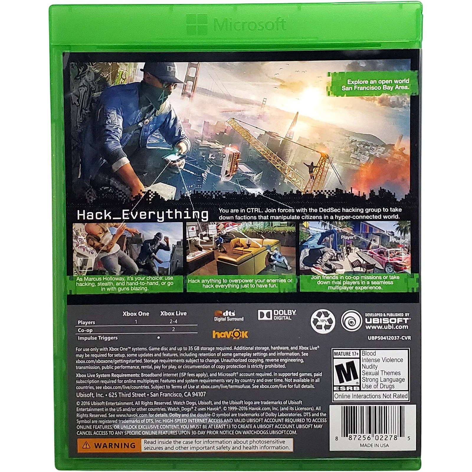 Watch Dogs 2 – Microsoft Xbox One Pristine Tested Authentic 1Y Guarantee