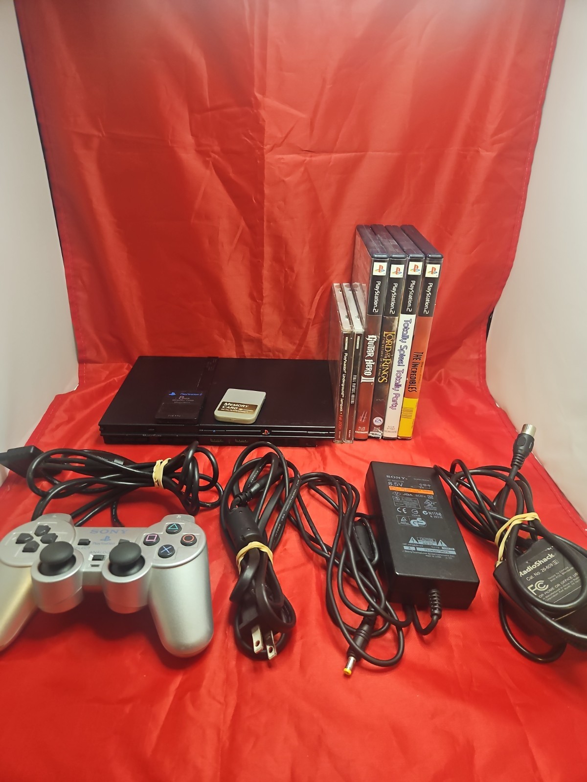 Sony PS2 Slim Black Console Bundle Lot Controller 6 Games & Cables SCPH-70012