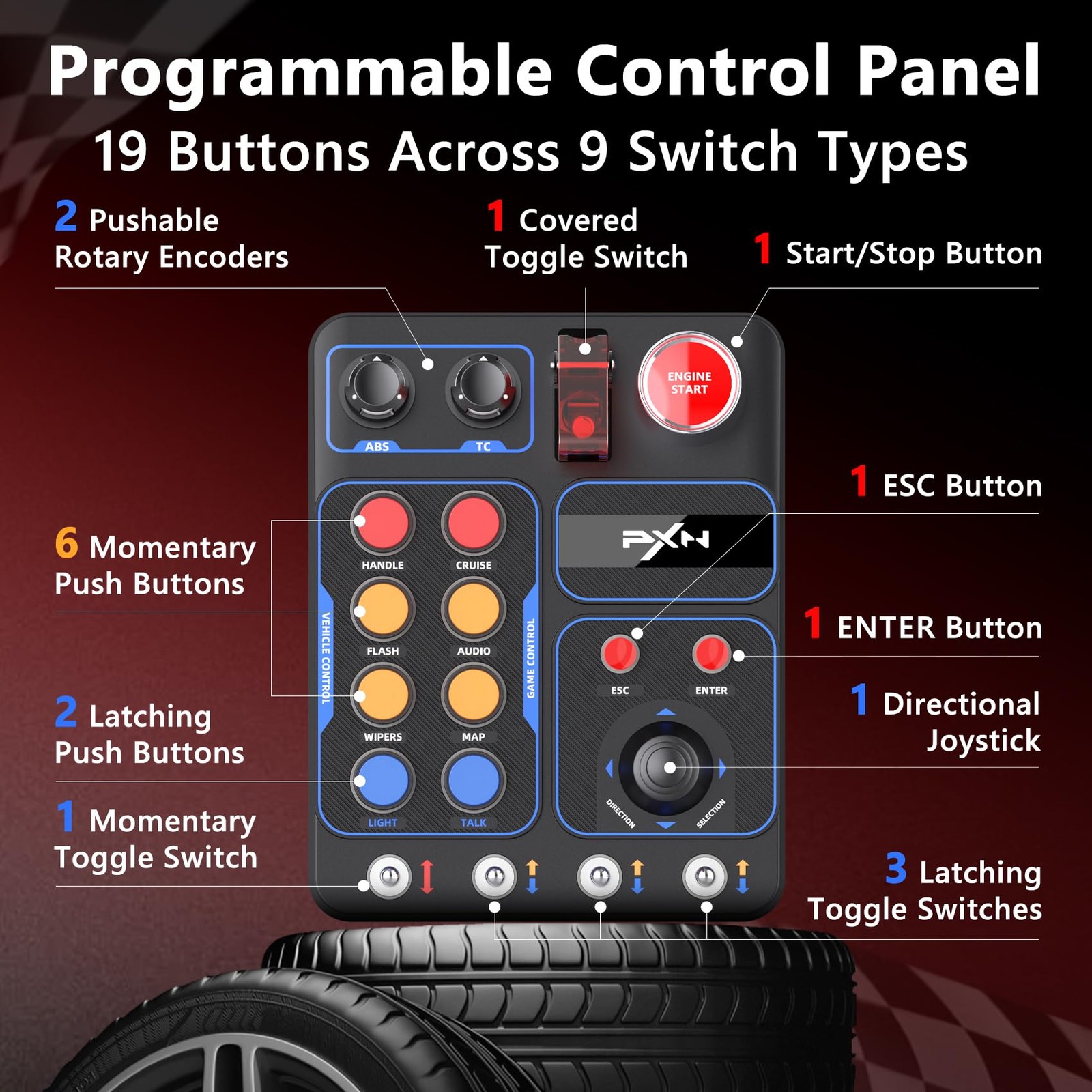 CB1 PC Button Box – Programmable Sim Control Panel with 19 Buttons & Switches…