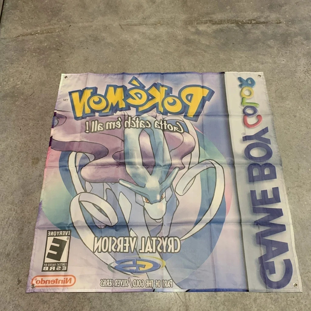 Pokemon Crystal Version Gameboy Advance Custom Wall Banner Tapestry 3 x 3 Ft