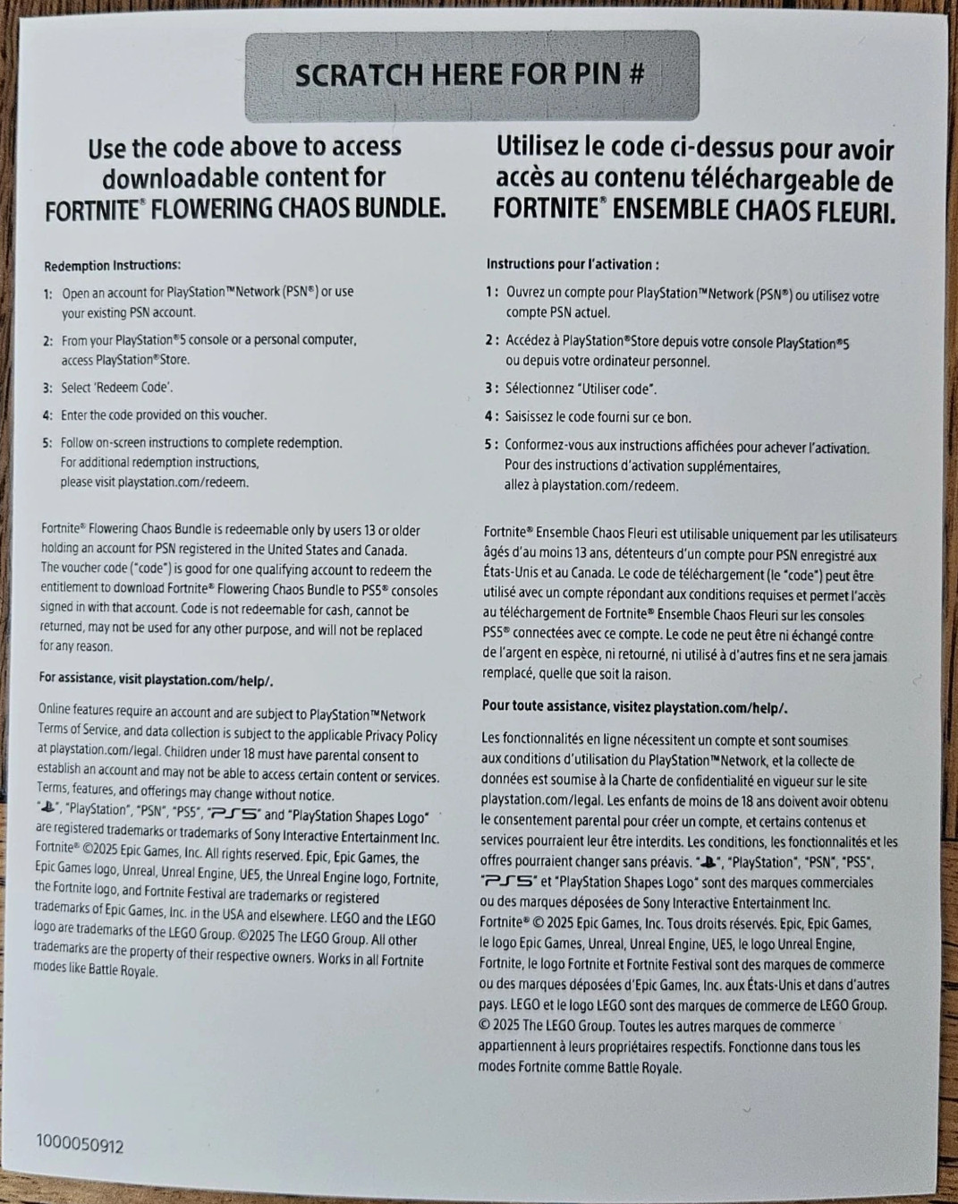PS5 Exclusive Fortnite Flowering Chaos Code Card – NEW Unscratched