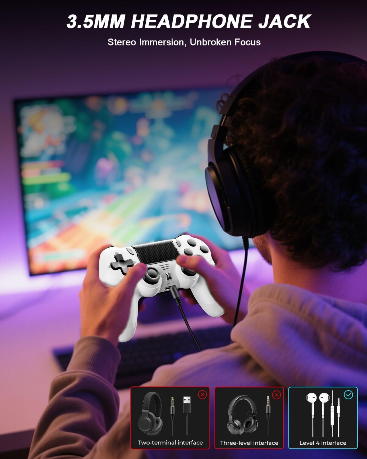 Wireless PS4 Controller – Dual Vibration Joystick, 3.5mm Audio Jack, Motion Sens