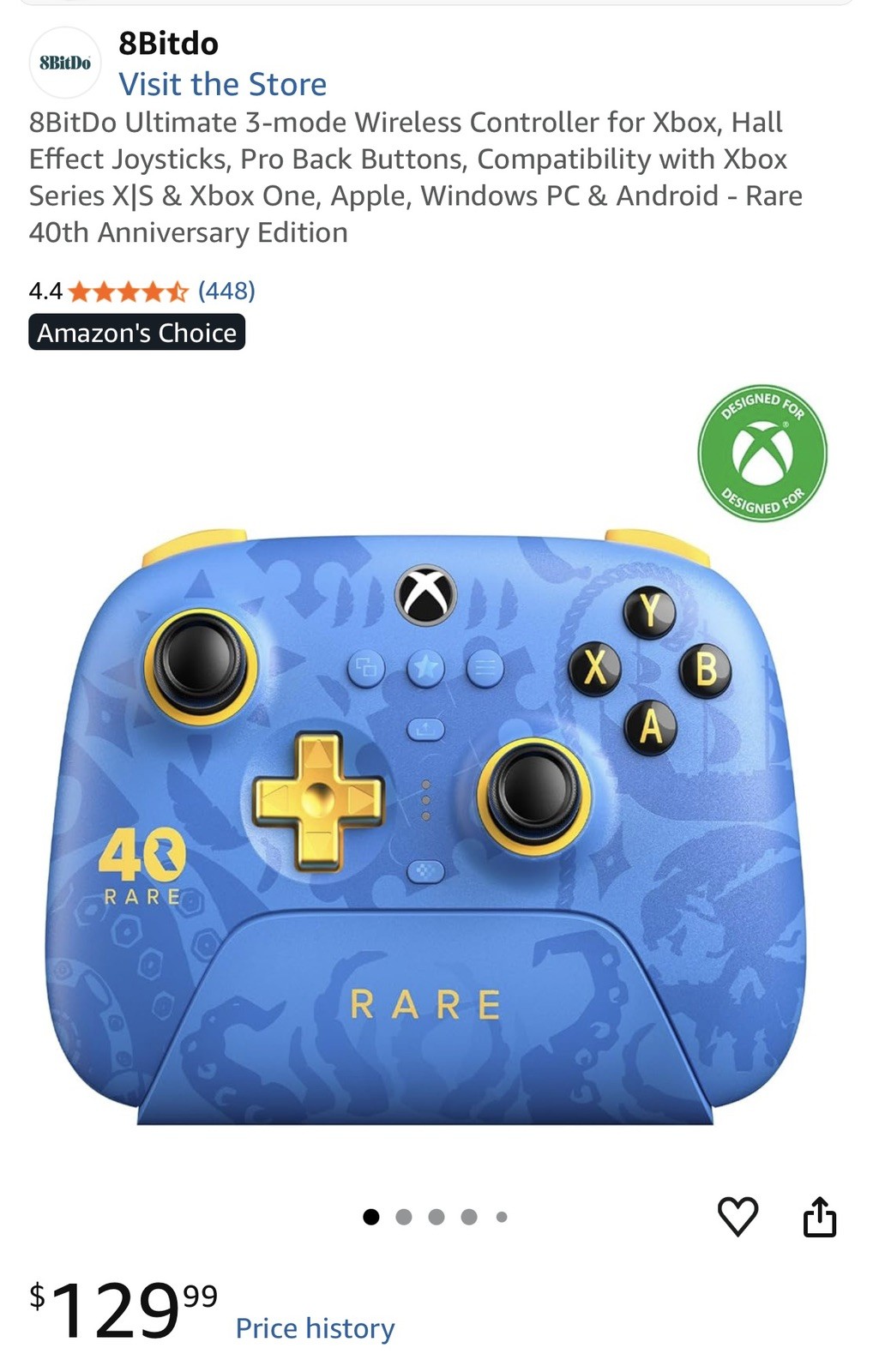 8BitDo Ultimate-3-Mode Controller RARE 40th for Xbox Series X|S & Xbox One, PC