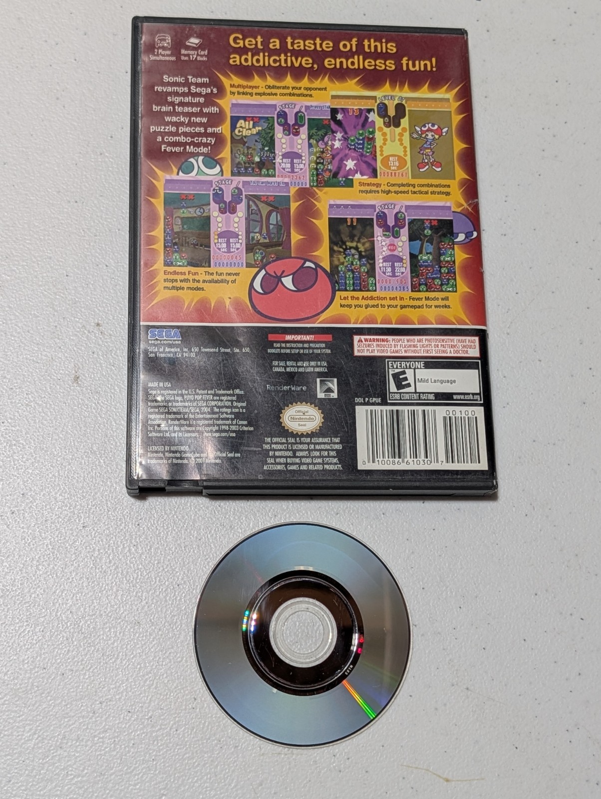 Puyo Pop Fever Nintendo GameCube Game w/ Original Case Tested Works *No Manual*