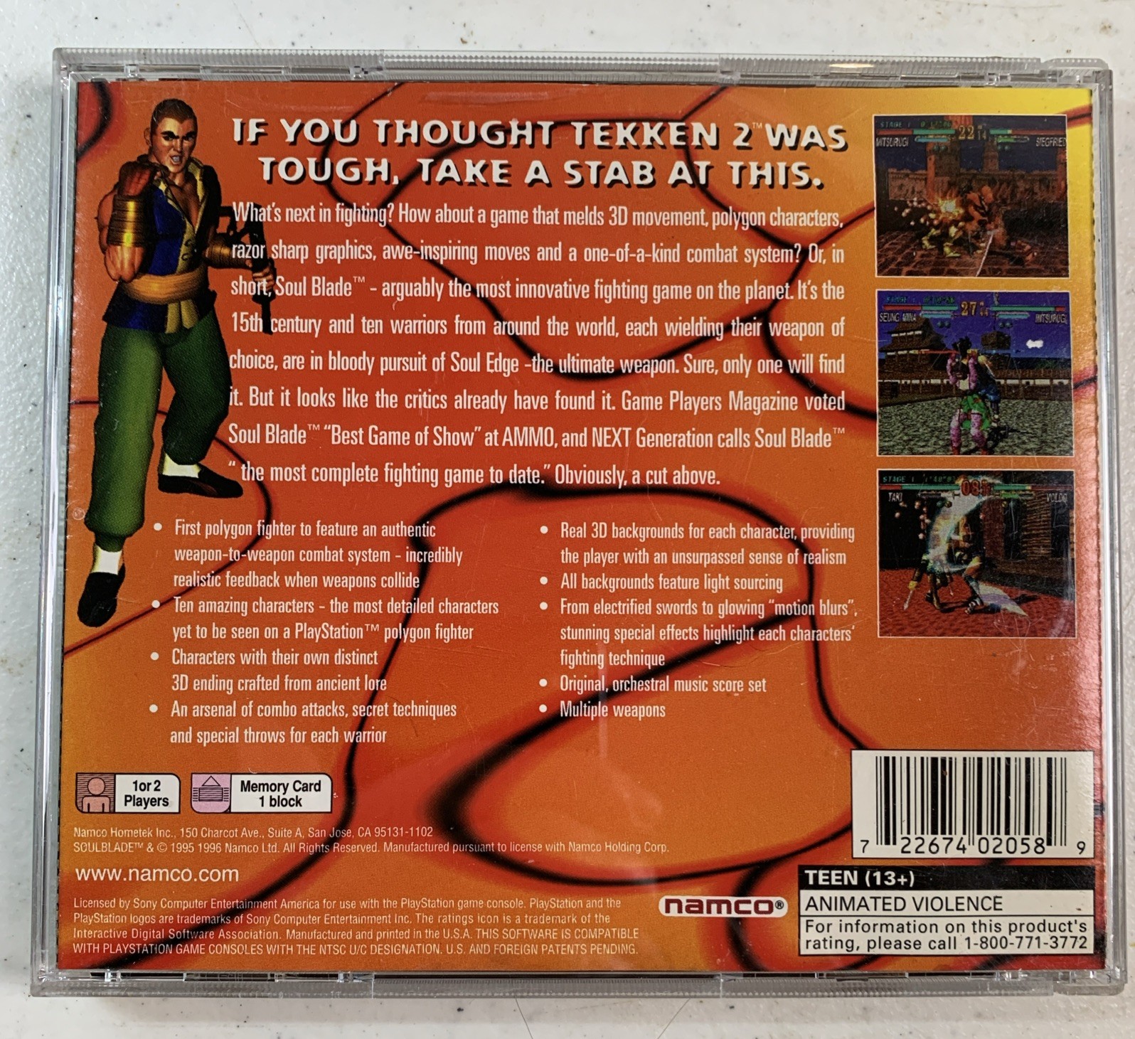 Soul Blade (Sony PlayStation 1, 1996) PS1 Black Label With Manual