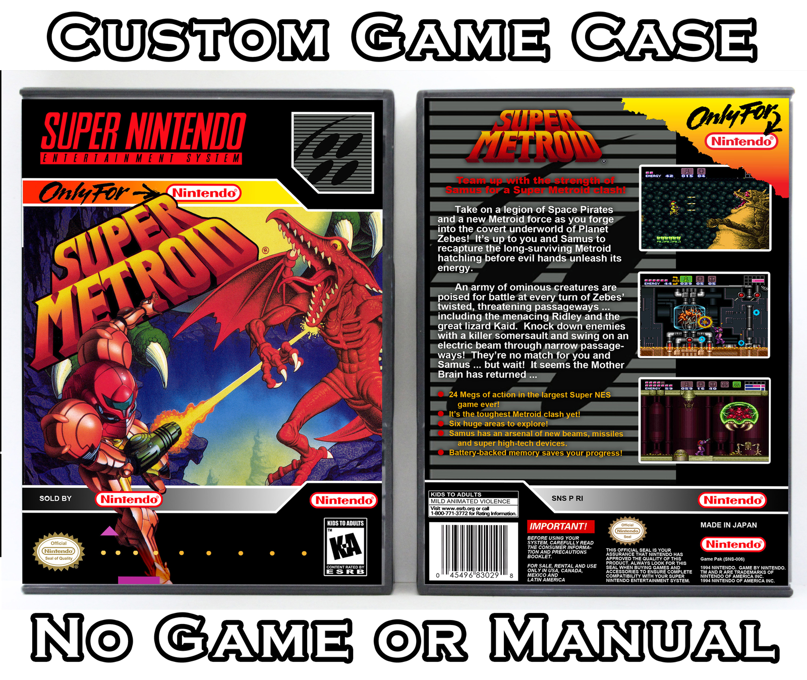 Super Metroid – Super Nintendo SNES Custom Case *NO GAME*