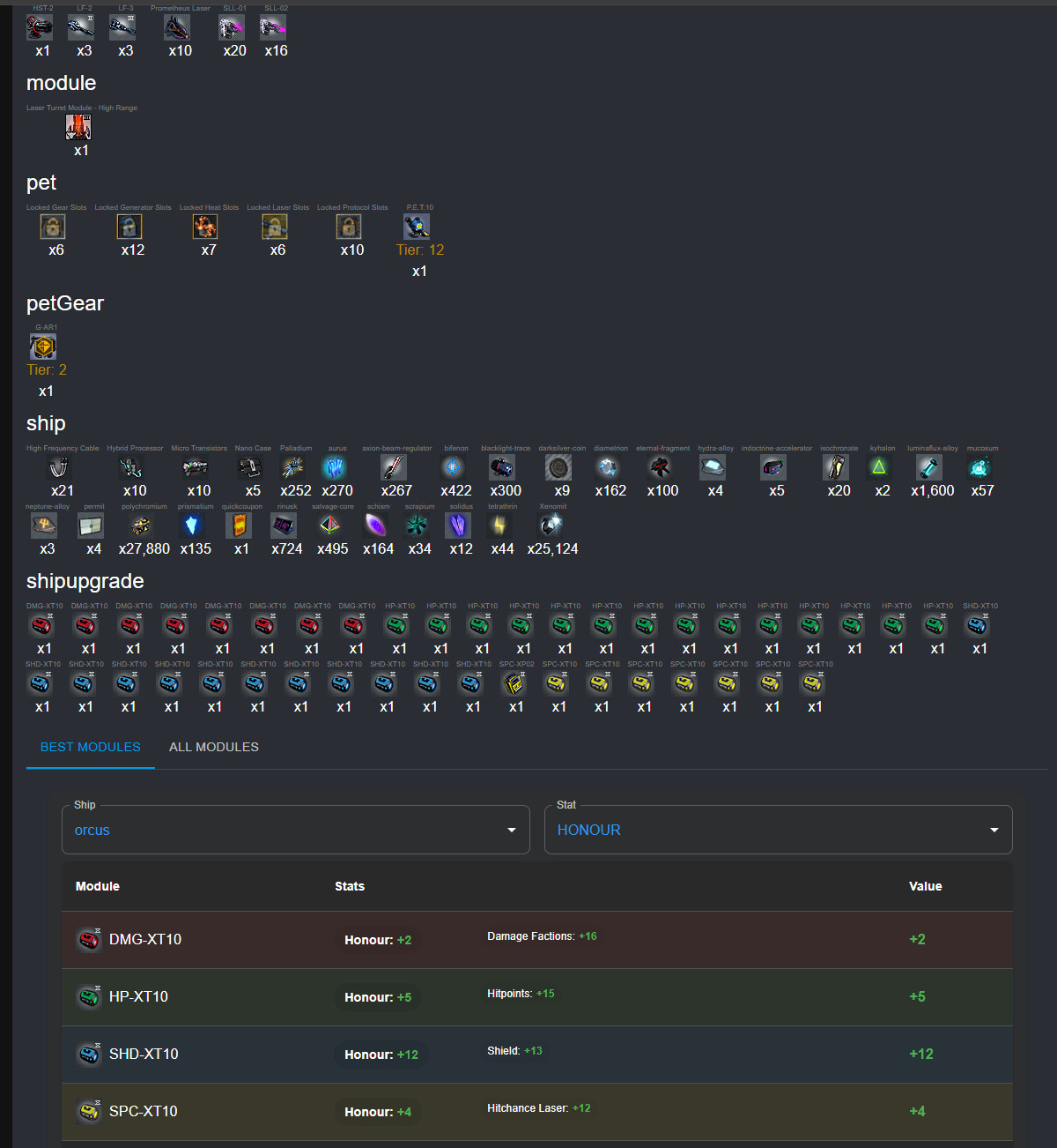 Dark Orbit| Global Europe 1 – TR payment| 10Havoc| 10 Prometheus| XT10 modules/9