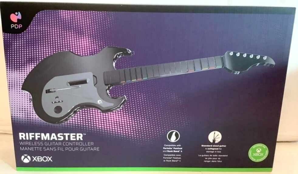 NEW Xbox One X/S Wireless Black RIFFMASTER GUITAR + ROCK BAND 4 GAME Bundle Set