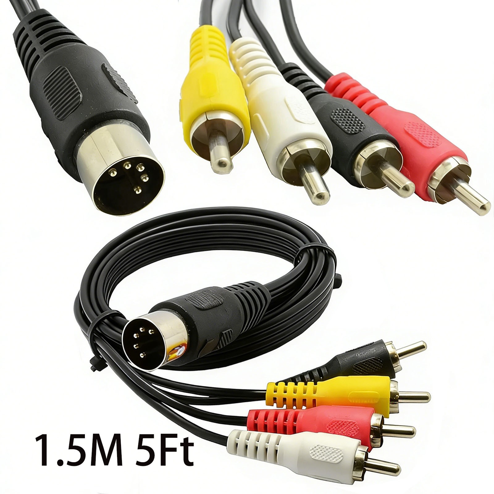 5-Pin DIN to 3 RCA AV Cable 5ft for Commodore 64 Atari TI-99/4A Spectravideo