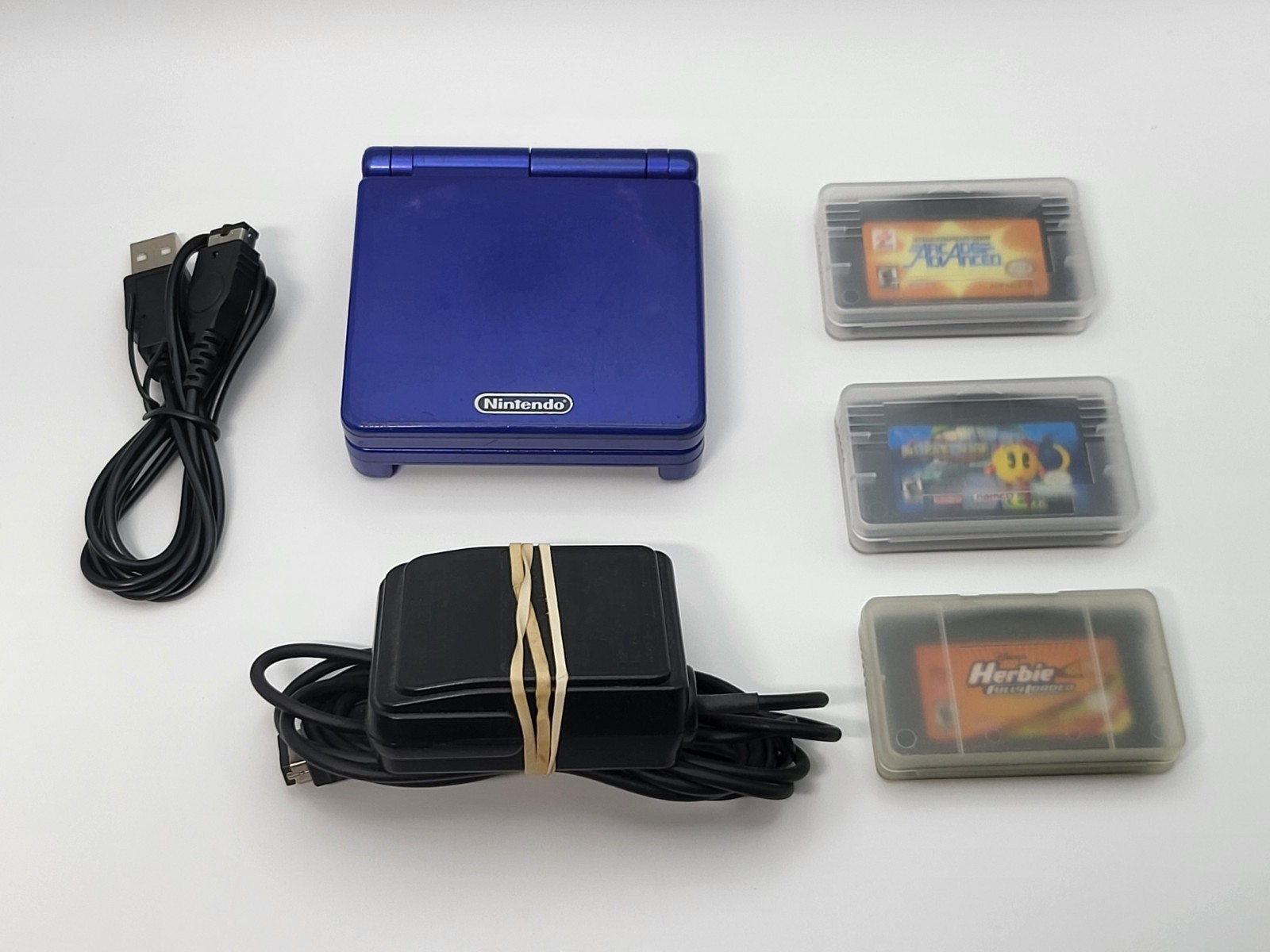 Nintendo Game Boy Advance SP Cobalt Blue AGS-001 w/ 3 Games *Screen Blemish