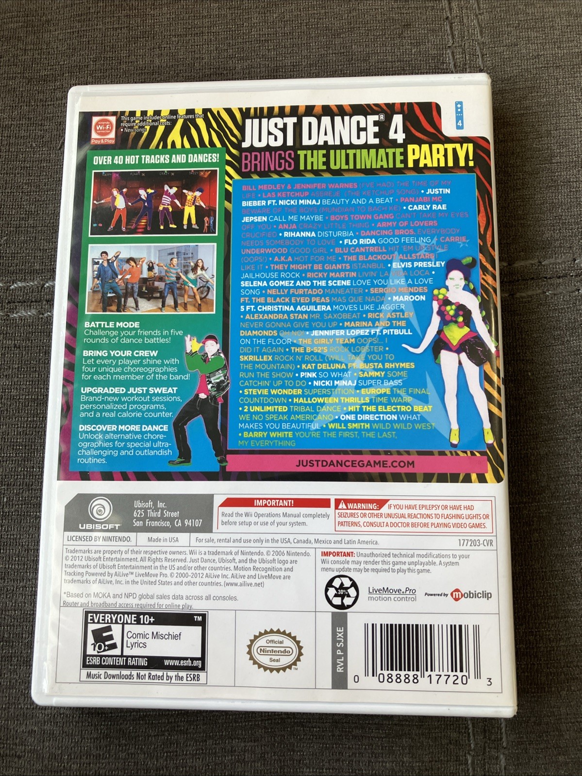 Just Dance 4 (Nintendo Wii, 2012) With Manual