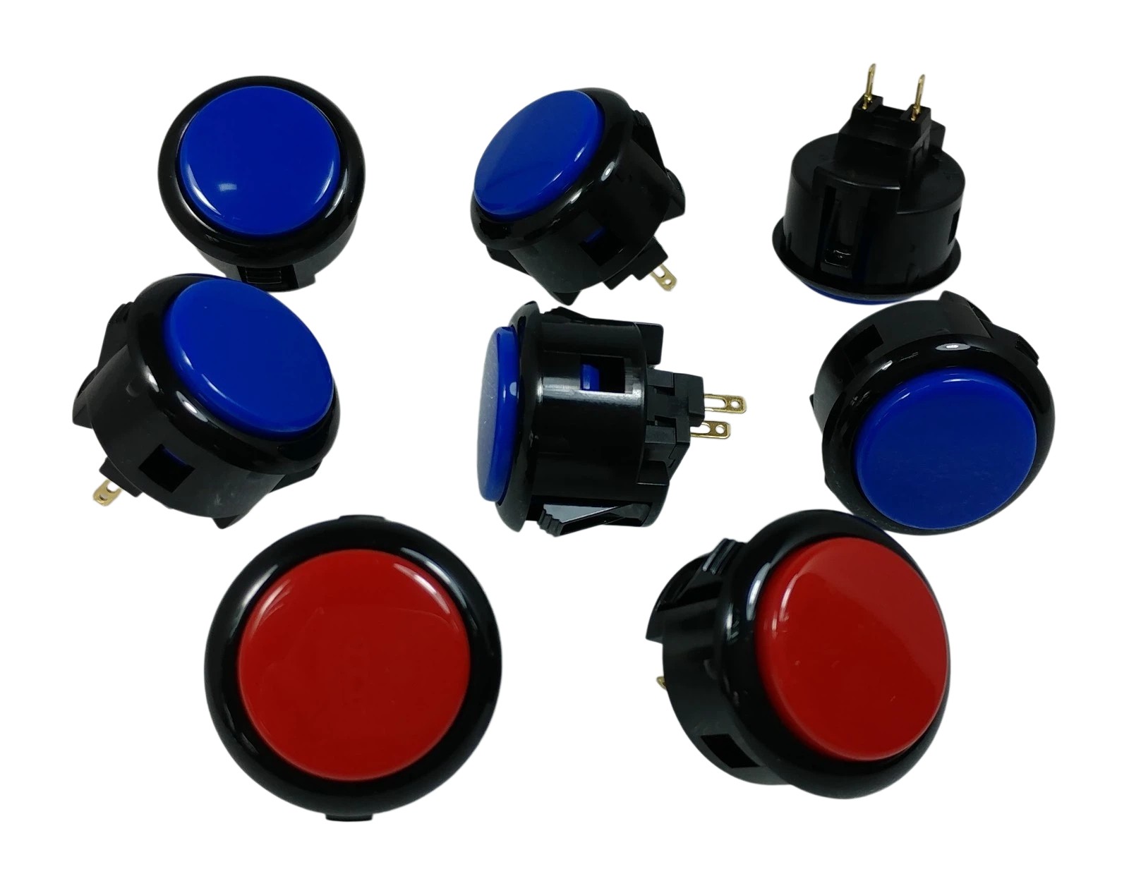 Japan Sanwa Mix Buttons Black/Royal Blue-Red x 8 pcs Video Arcade Game Parts