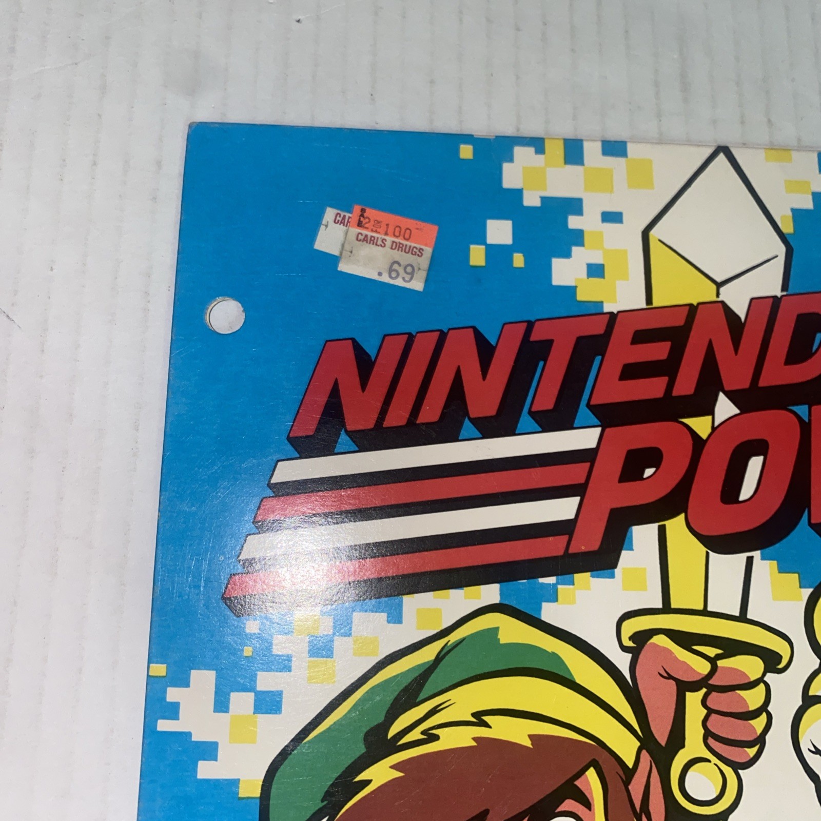 Vintage Nintendo Power 3 Hole School Folder Zelda Link & Super Mario 1988