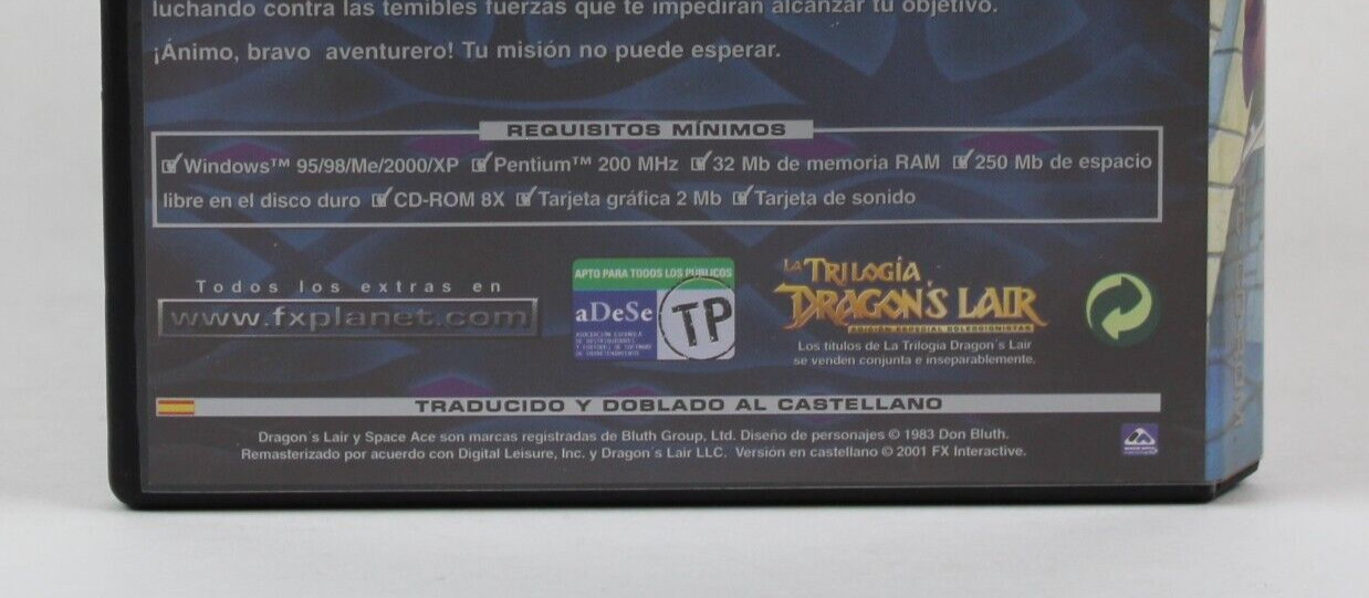 2001 DRAGON’S LAIR Video Game Spain Release Translated & Dubbed Don Bluth – READ