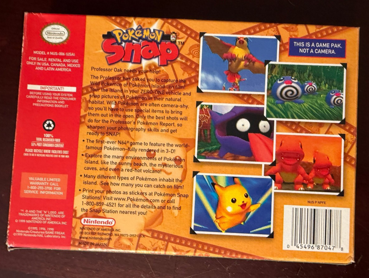 Pokemon Snap Nintendo 64 N64 – CIB Cart Manual Box Inserts Stickers TESTED