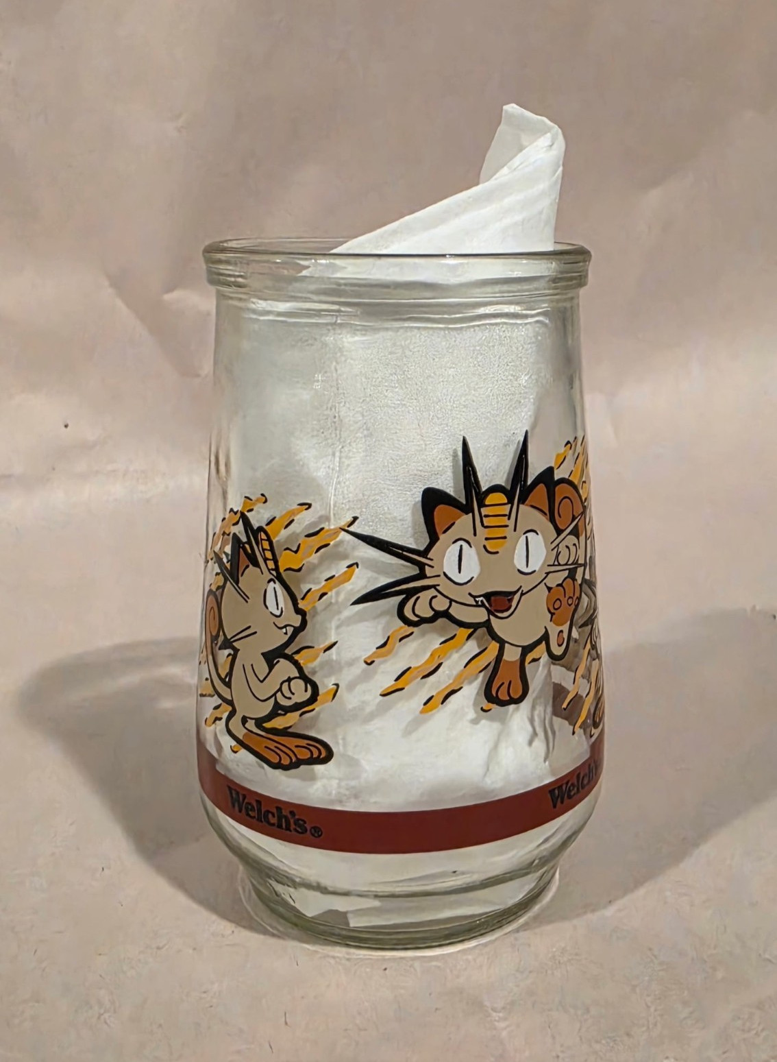 Welch’s Pokémon #52 Meowth Collectible Glass Tumbler Jelly Jar 1999