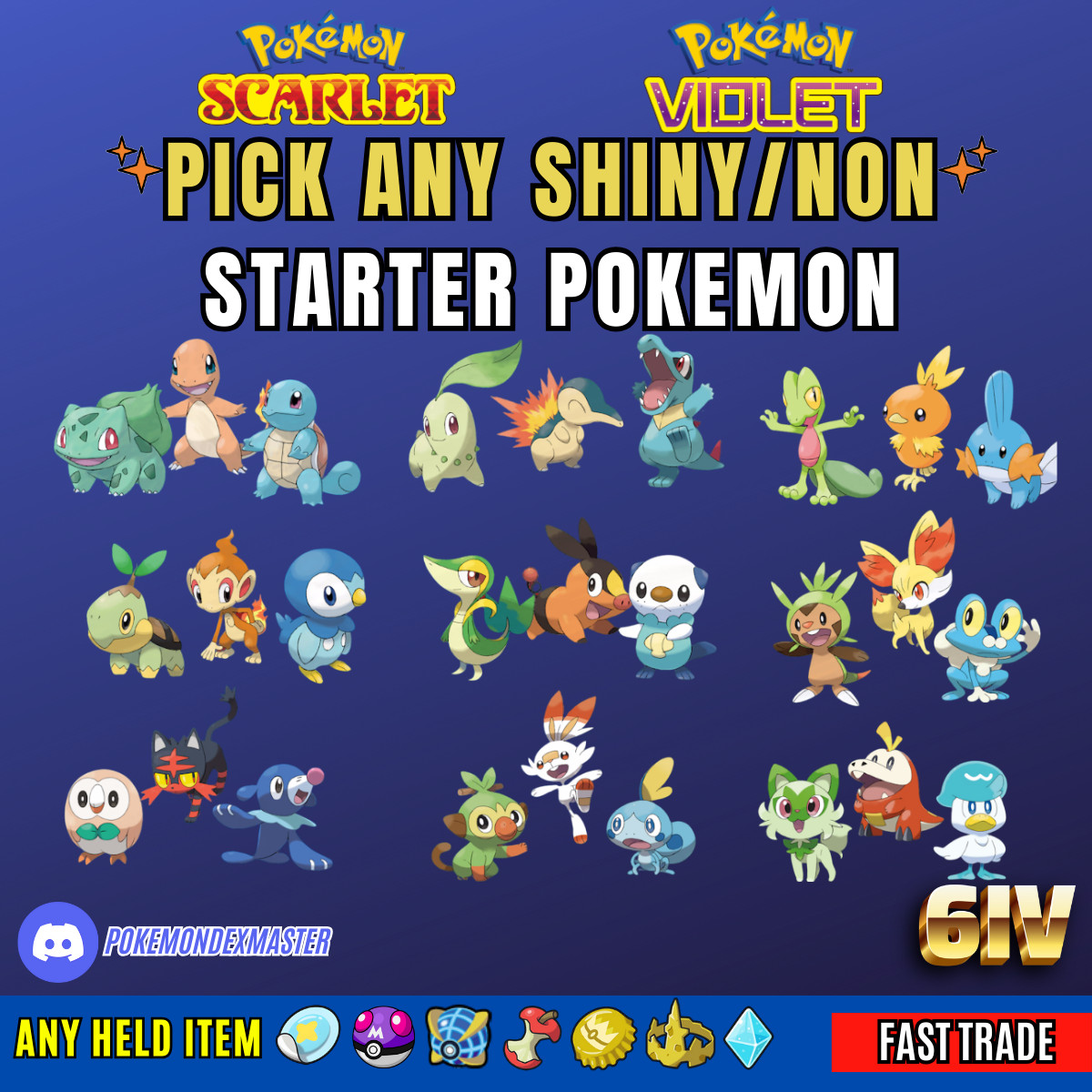 ✨ Choose Any Starter Pokemon Shiny/Non-Shiny ✨ 6IV ✨ Pokemon Scarlet & Violet