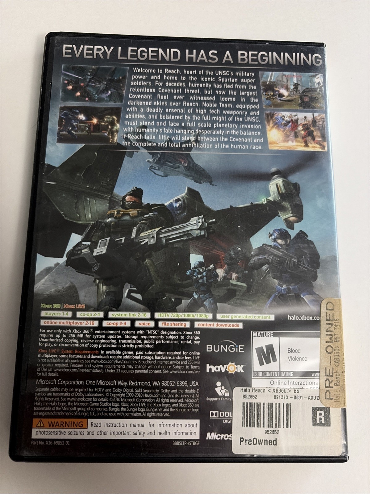 Halo: Reach (Xbox 360, 2010) Manual Included. Tested. Ships Fast!