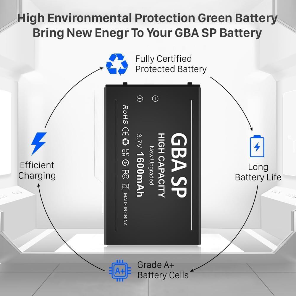 For Gameboy Advance SP Battery Rechargeable 1600mAh Nintendo GBA SP Replacement