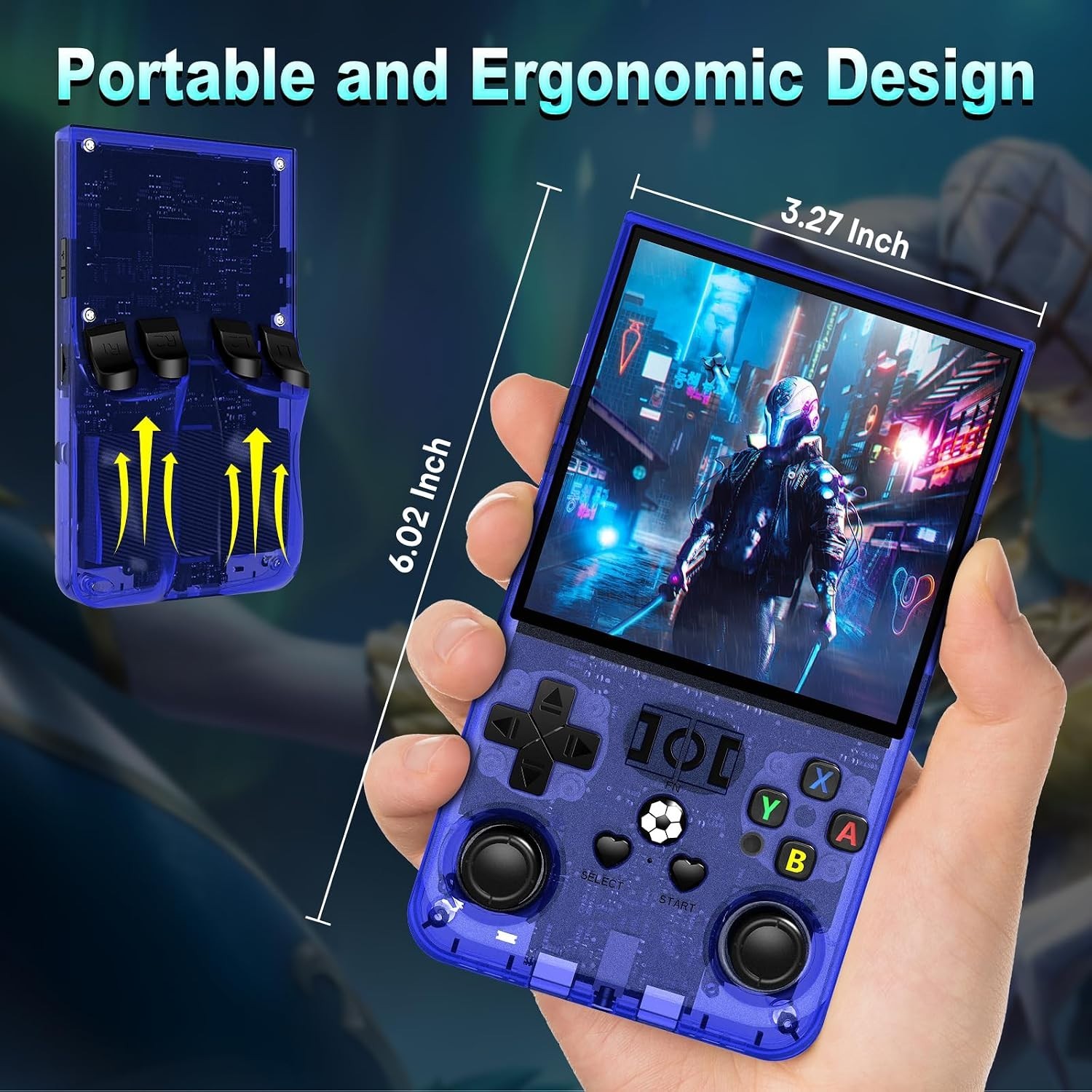 R36MAX Game Console,4.0 Inch IPS Screen Linux System w/ 64GB TF Card,Retro Gamin