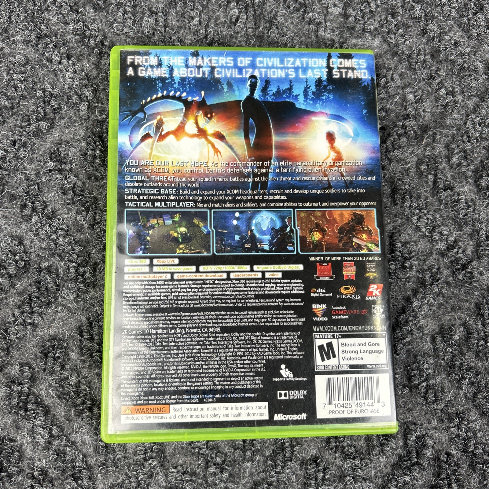 Xbox 360 XCOM: Enemy Unknown with Manual Video Game