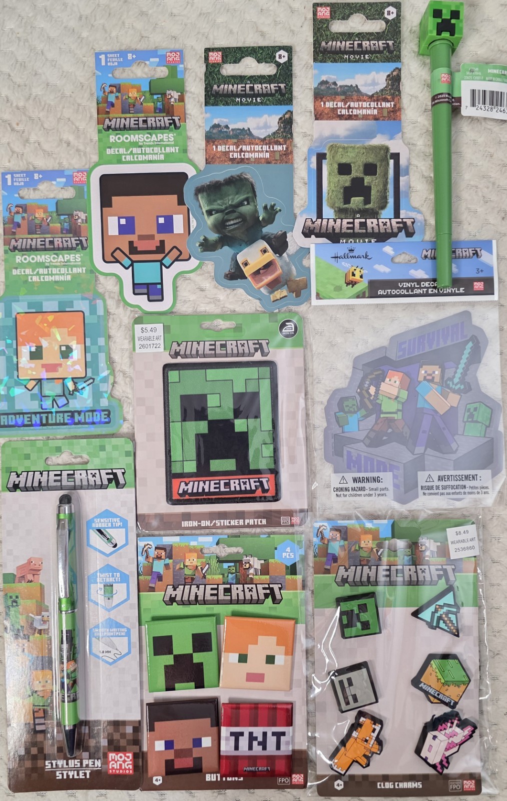 Minecraft HUGE NEW LOT 10pc Pins Stylus Pen Creeper Pen Stickers Iron-On Patch