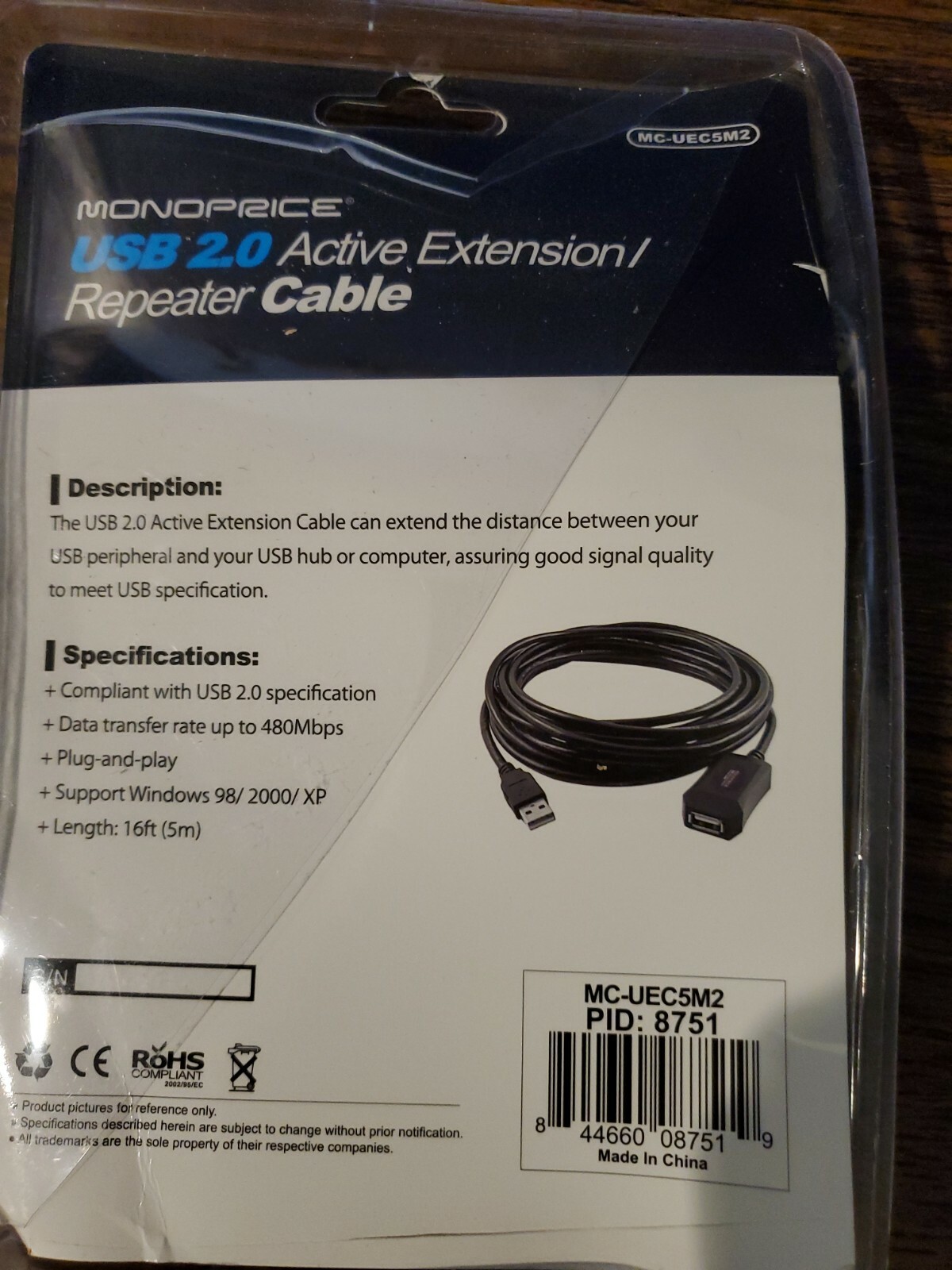 Monoprice 16ft 5M USB 2.0 A Male to A Female Extension/Repeater Cable MSRP $16