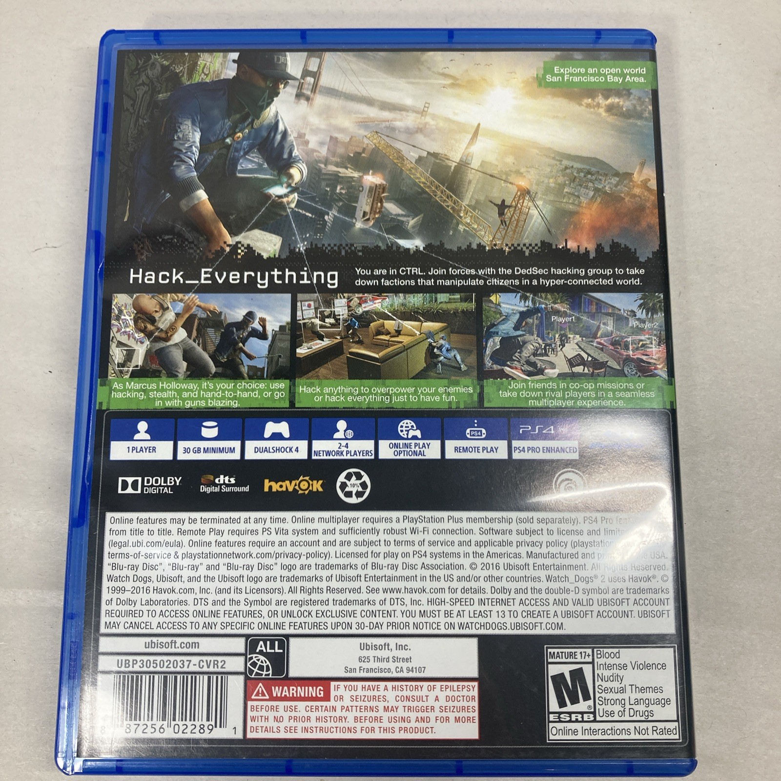 Watch Dogs 2 (Sony PlayStation 4, 2016) – TESTED & WORKING! Clean, Smoke Free.