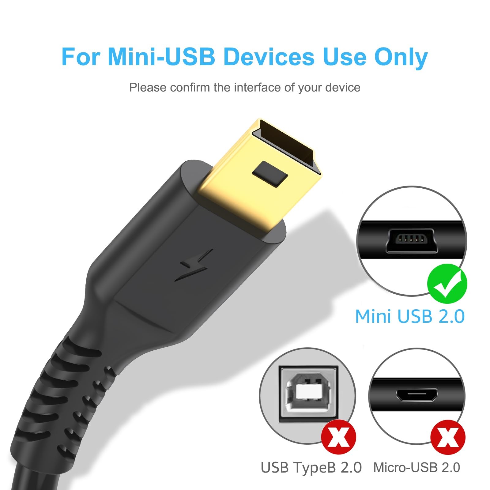 3ft Mini USB Cable, Standard 2.0 to B Male Charger 3 Feet, Black